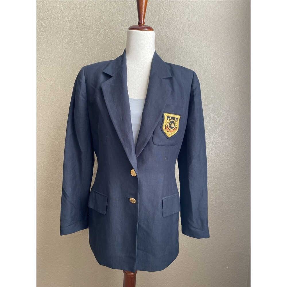 Anne Klein Blazer Jacket Logo Crest Gold Buttons Women’s Size 6 Preppy